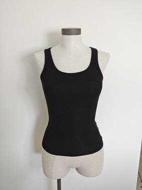 Aerie Black Ribbed Tank with Scoop Neck